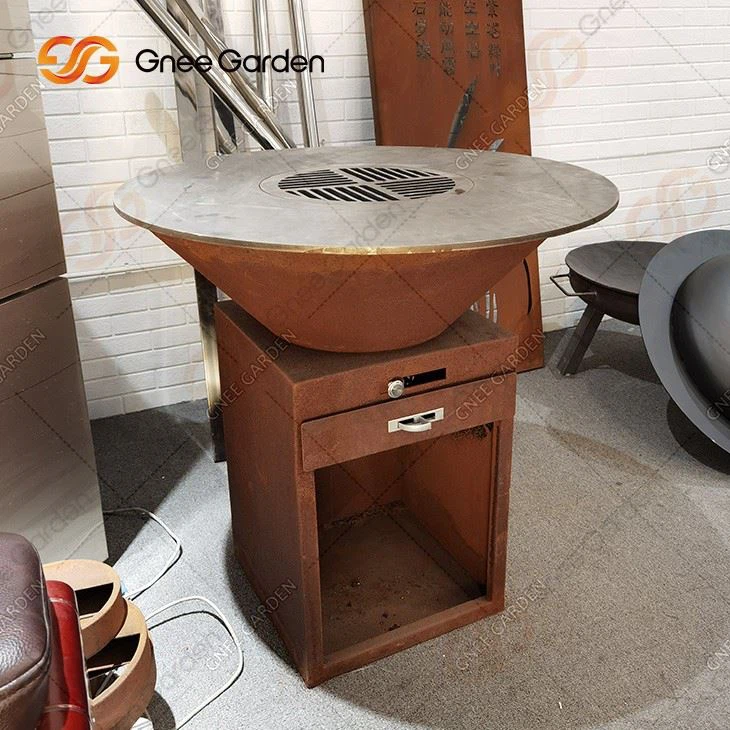Custom China Manufacture Oem Outdoor Round Corten Steel Bbq Brazier Fire Pit With Wood Storage