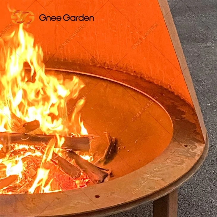 Large Rust Corten Steel Log Burner Fireplace
