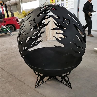 Vrtni izdelki na prostem Corten Rusty Hollow Globe Fireball Steel Sphere Fire Pits