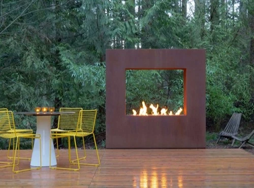Sculptural Corten Steel Fire Feature with Open Center Sculptural Corten Steel Fire Feature with Open Center
