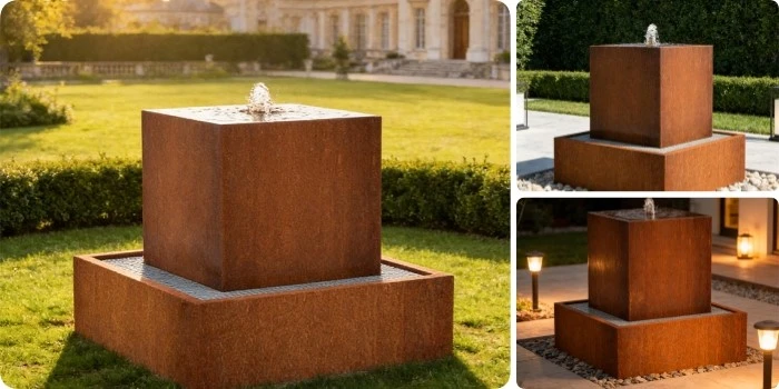 Corten Steel Cube Water Fountain Corten Steel Cube Water Fountain