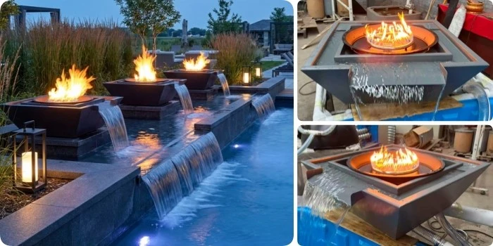Aluminum Square Fire & Water Bowl Fountain Aluminum Square Fire & Water Bowl Fountain